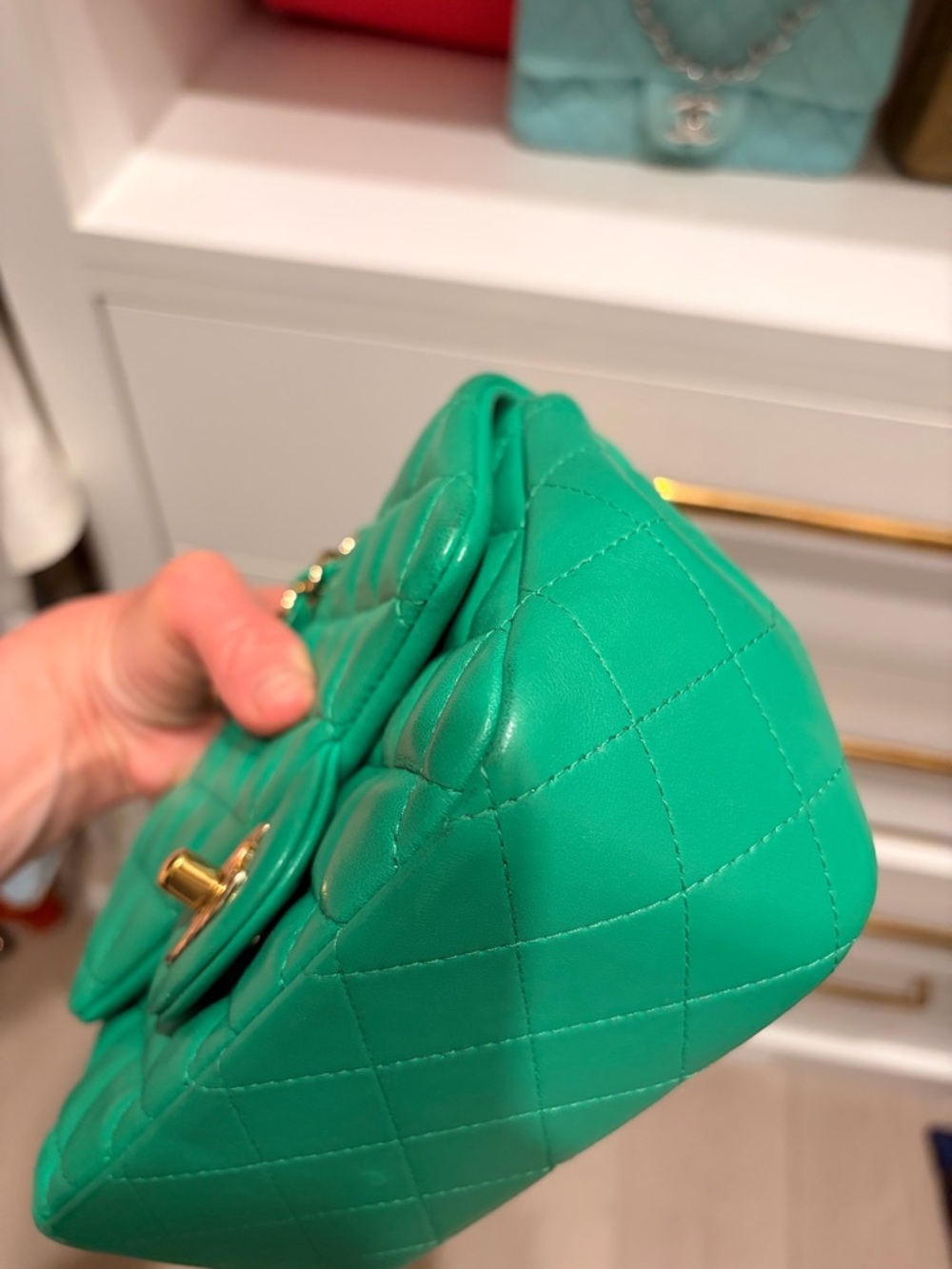 CHANEL 💯 Authentic Emerald Green Quilted Mini Flap Bag with Silver Hardware rare - Picture 15 of 16